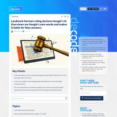Landmark German ruling declares Google's AI Overviews are Google's own words and makes it liable for false answers