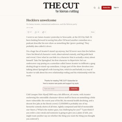 Hecklers unwelcome - by kieran cutting - THE CUT