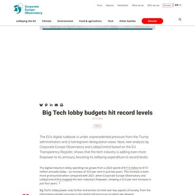 Big Tech lobby budgets hit record levels | Corporate Europe Observatory