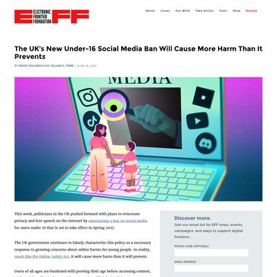 The UK’s New Under-16 Social Media Ban Will Cause More Harm Than It Prevents | Electronic Frontier Foundation