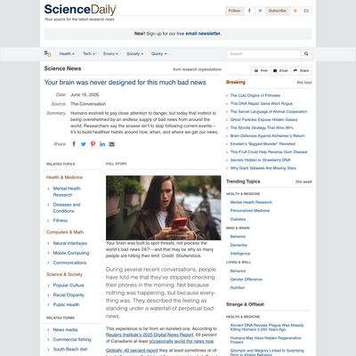 Your brain was never designed for this much bad news | ScienceDaily