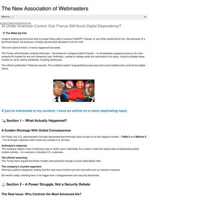 The New Association of Webmasters: AI Under American Control: Can France Still Avoid Digital Dependency?