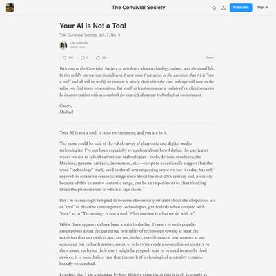 Your AI Is Not a Tool - by L. M. Sacasas