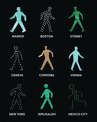 “walking men” traffic lights from around the world by maya barkai who photographed the different pedestrian symbols in citie...