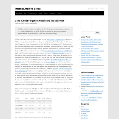 Gone but Not Forgotten: Recovering the Dead Web | Internet Archive Blogs