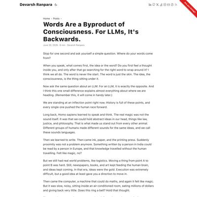 Words Are a Byproduct of Consciousness. For LLMs, It's Backwards. | Devarsh Ranpara