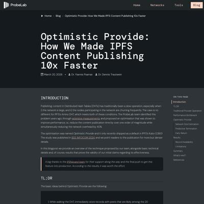 Optimistic Provide: How We Made IPFS Content Publishing 10x Faster - Blog | ProbeLab Analytics