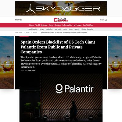 Spain Orders Blacklist of US Tech Giant Palantir From Public and Private Companies