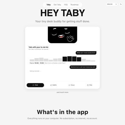 Hey Taby — Local AI productivity app and desk companion