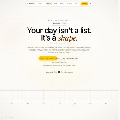 Reassign · Visual daily planner on a 24-hour dial