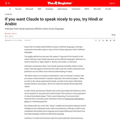 If you want Claude to speak nicely to you, try Hindi or Arabic