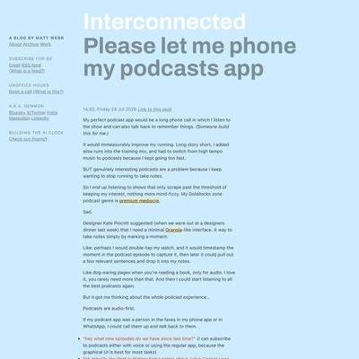 Please let me phone my podcasts app (Interconnected)