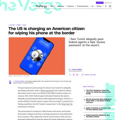The US is charging an American citizen for wiping his phone at the border | The Verge