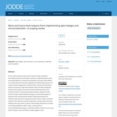 Meso and macro-level impacts from implementing open badges and microcredentials—A scoping review | Journal of Open, Distance, and Digital Education