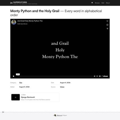 Supercut.org — Monty Python and the Holy Grail - Every word in alphabetical order on Supercut.org