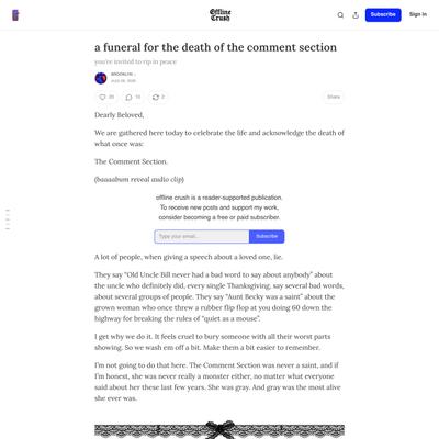 a funeral for the death of the comment section