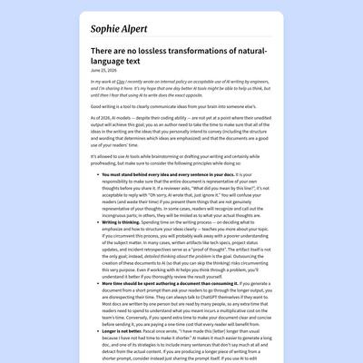 There are no lossless transformations of natural-language text – Sophie Alpert