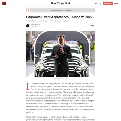 Corporate Power Approaches Escape Velocity
