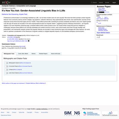 [2608.13328] It's How You Ask: Gender-Associated Linguistic Bias in LLMs