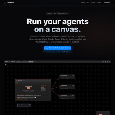 nodeterm — run your coding agents on a canvas