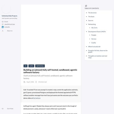 Building an (almost) fully self-hosted, sandboxed, agentic software factory