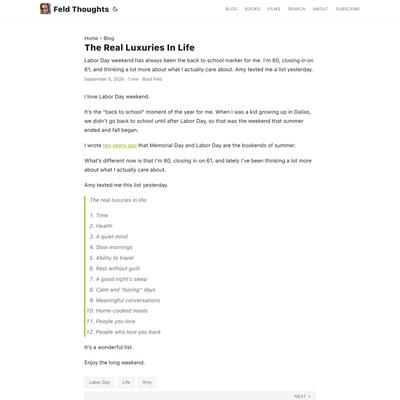 The Real Luxuries In Life | Feld Thoughts