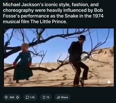 Michael Jackson's iconic style, fashion, and choreography were heavily influenced by Bob Fosse's performance as the Snake in the 1974 musical film The Little Prince. : r/interestingasfuck