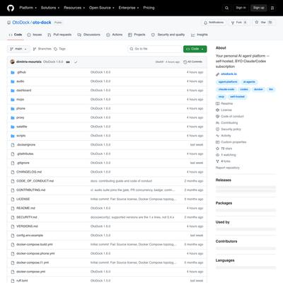 GitHub - OtoDock/oto-dock: Your personal AI agent platform — self-hosted, BYO Claude/Codex subscription