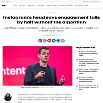 Instagram’s head says engagement falls by half without the algorithm