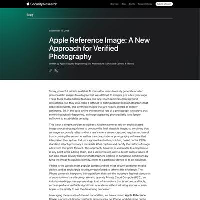 Apple Reference Image: A New Approach for Verified Photography - Apple Security Research