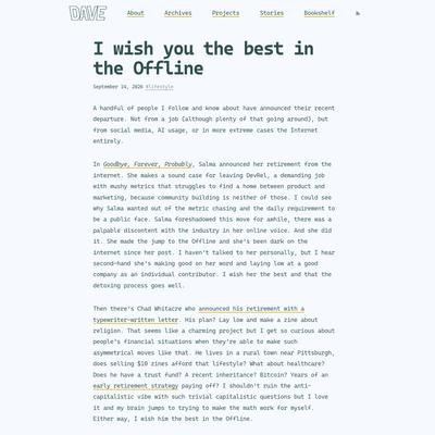 I wish you the best in the Offline