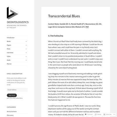 Transcendental Blues – DEONTOLOGISTICS