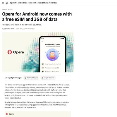 Opera For Android Now Comes With A Free eSIM And 3GB Of Data