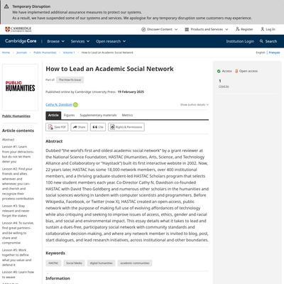 How to Lead an Academic Social Network | Public Humanities | Cambridge Core