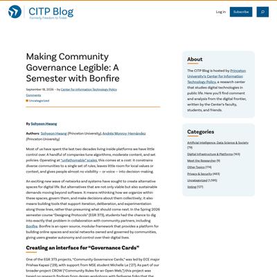 Making Community Governance Legible: A Semester with Bonfire - CITP Blog