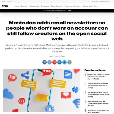 Mastodon adds email newsletters so people who don’t want an account can still follow creators on the open social web