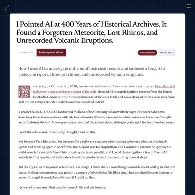 I Pointed AI at 400 Years of Historical Archives. It Found a Forgotten Meteorite, Lost Rhinos, and Unrecorded Volcanic Erupt...