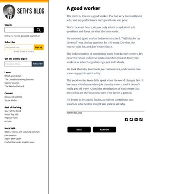 A good worker | Seth's Blog