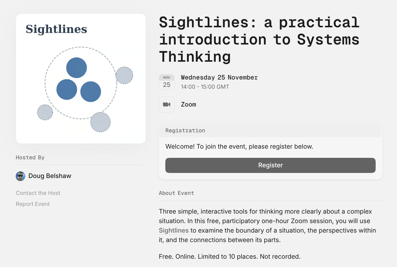 Screenshot of Lu.ma event for Sightlines
