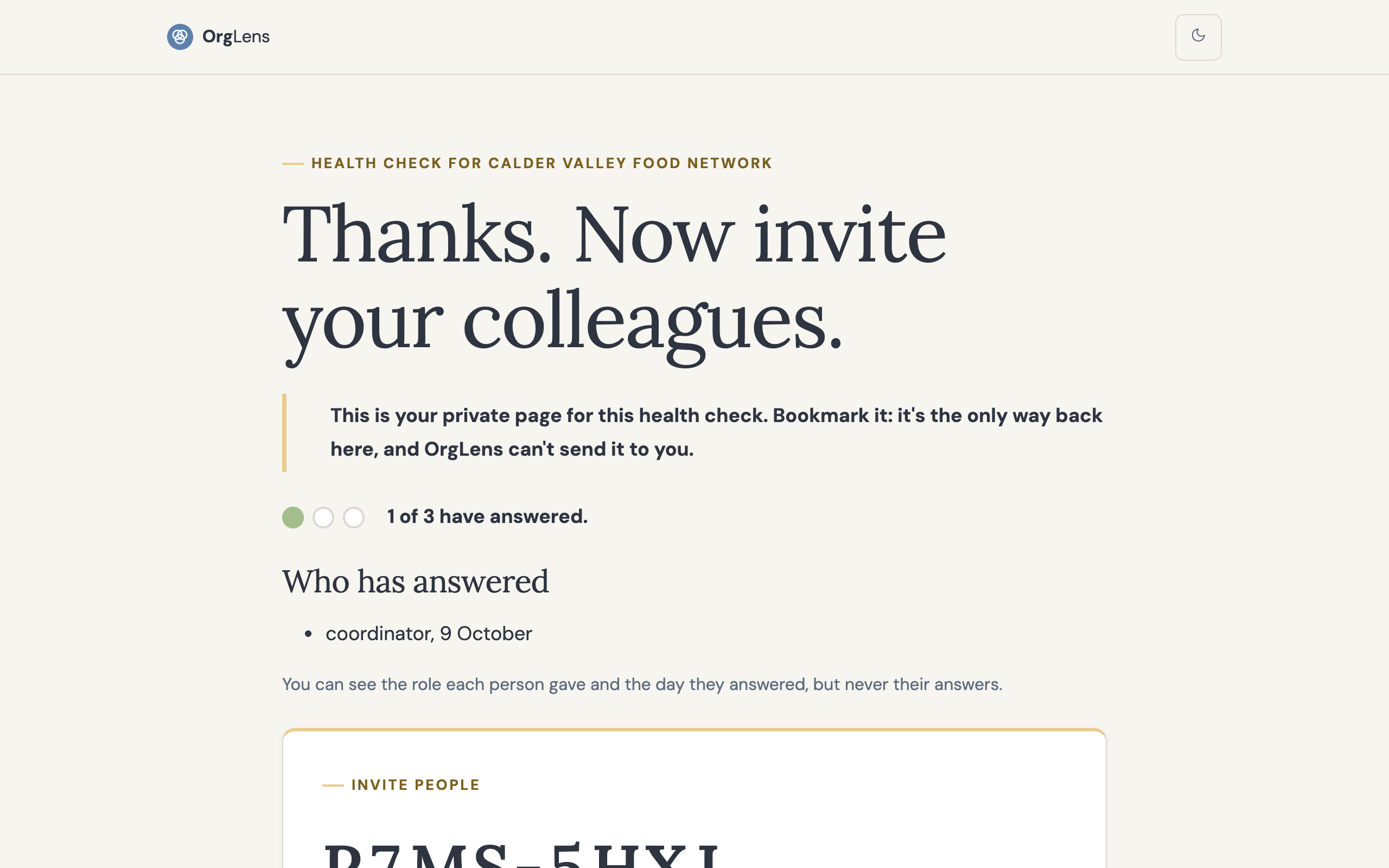 Screenshot encouraging the user to invite their colleagues