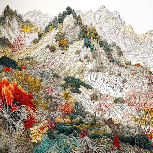 GenAI image of mountains and flowers