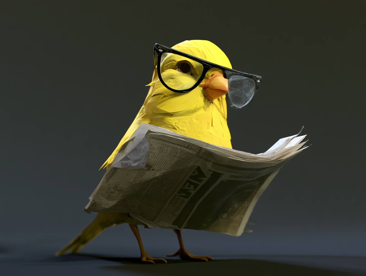 A stylised 'news canary' created with Midjourney