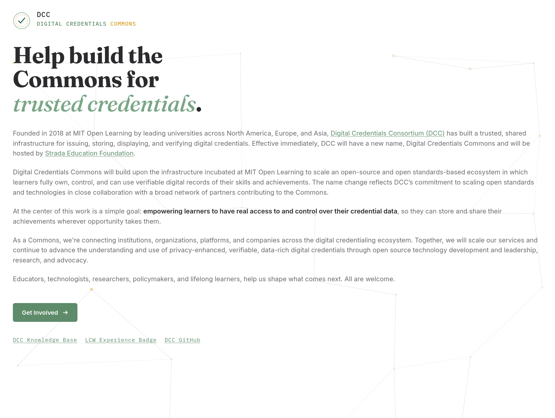 Screenshot of new DCC website