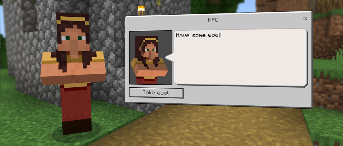 Example of Minecraft NPC saying 'Have some wool!'