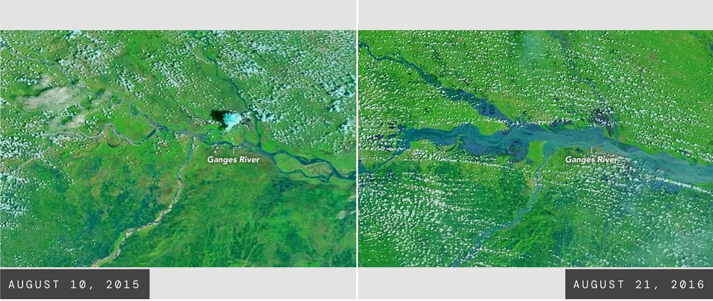 ‘Two-up’ image of Ganges flooding. Source: NASA Science