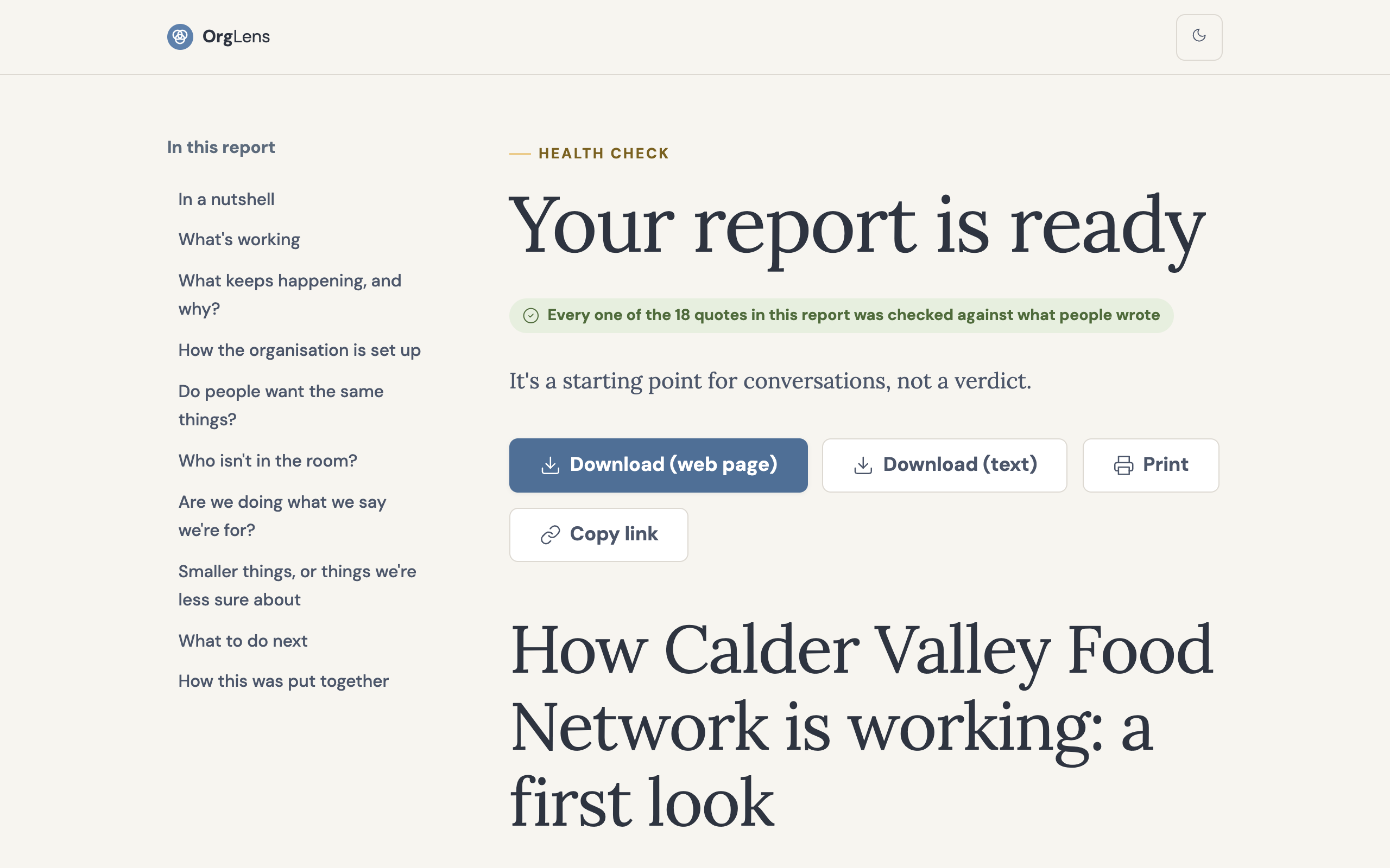 Screenshot showing report is ready