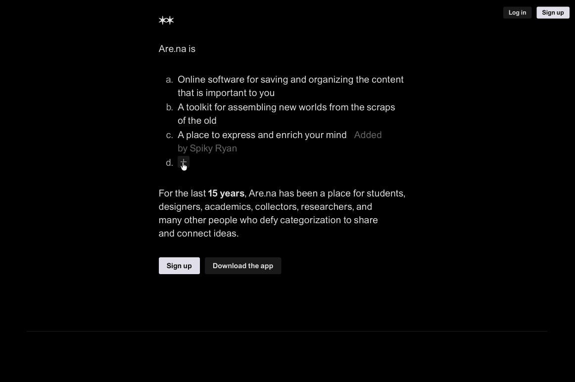 Gif showing different descriptions of Are.na