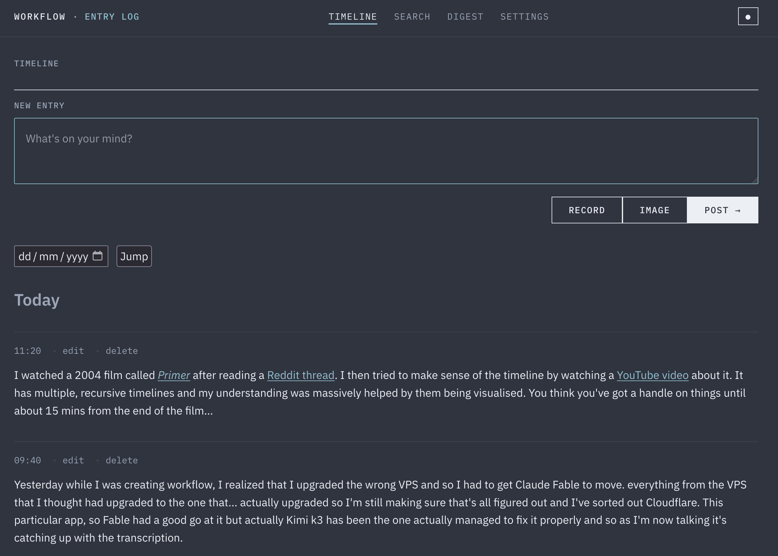 Screenshot of WorkFlow app