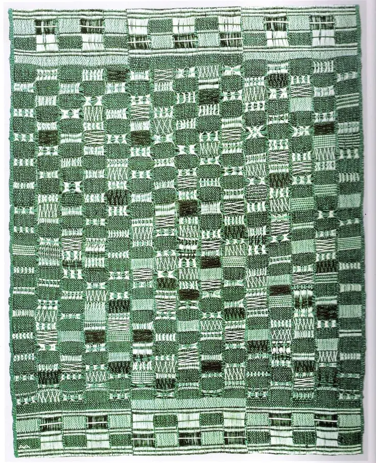 Green woven rug by Anni Albers