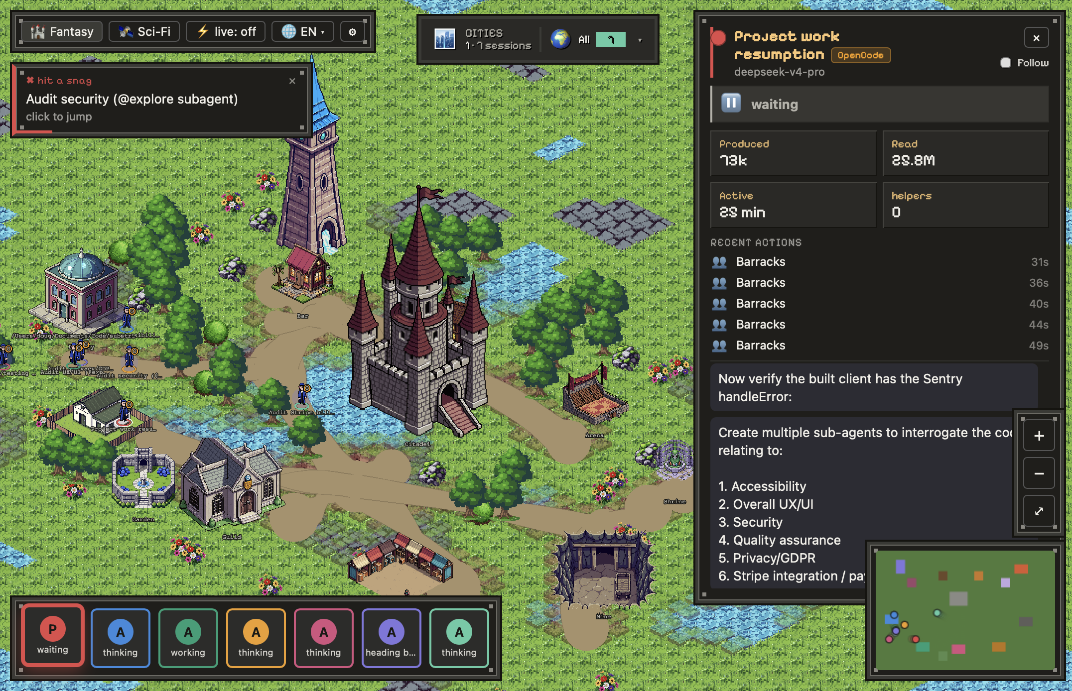 Screenshot of fantasy game featuring representing work being carried out by an LLM